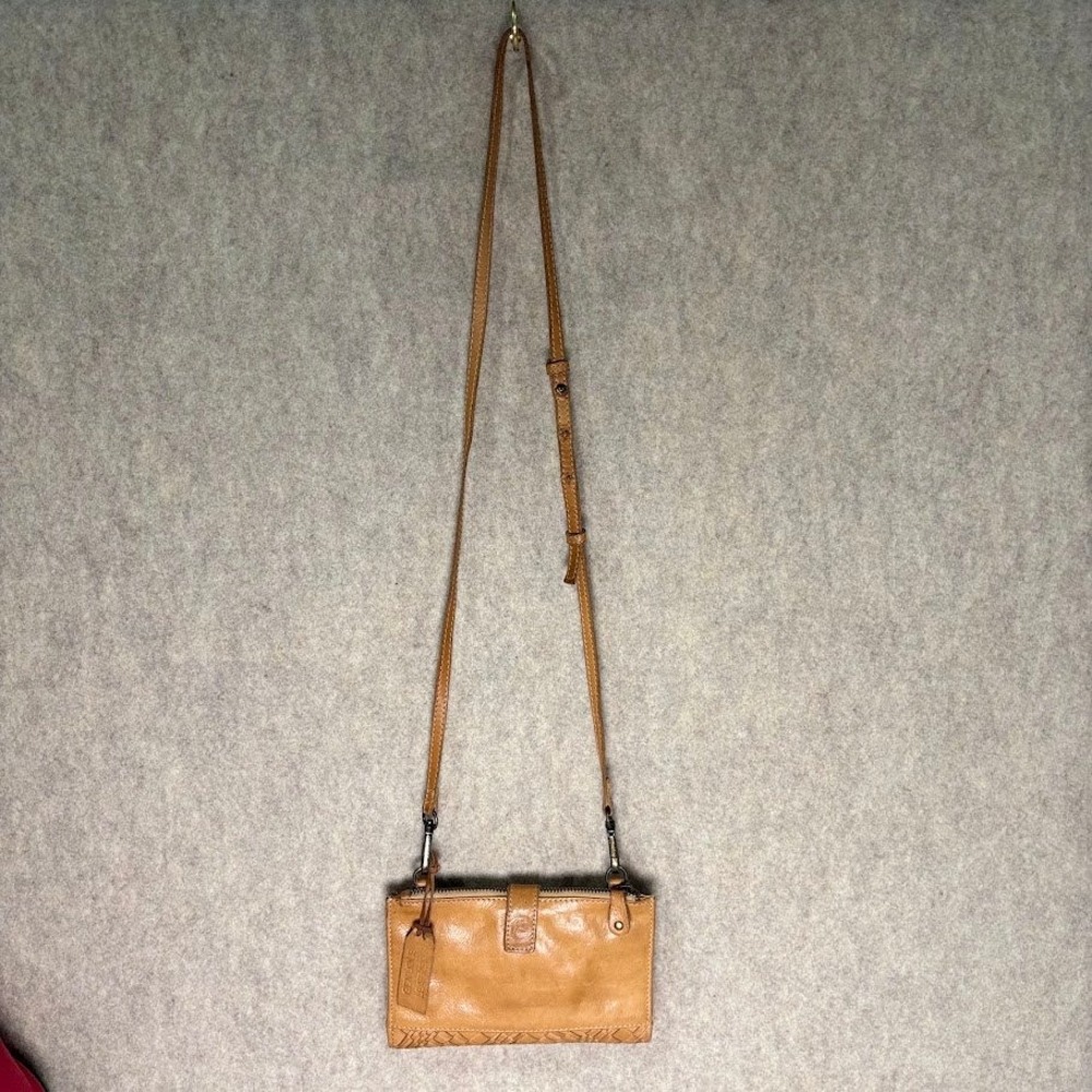 Patricia Nash Crossbody Wallet Bag Womens Tan Leather Woven Boho Travel Small OS